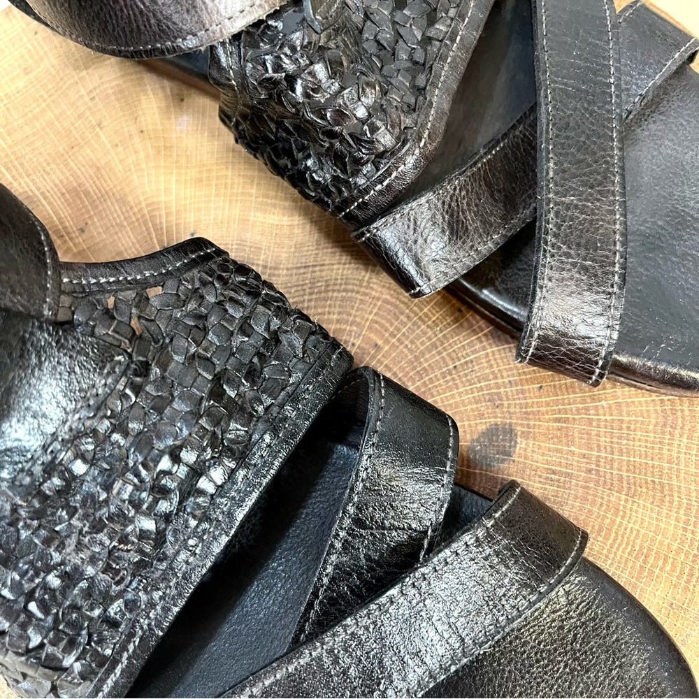 BED|STU Capriana Brown Woven Leather Double Ankle Strap Buckle Zip Sandal Size 9 - Picture 10 of 15
